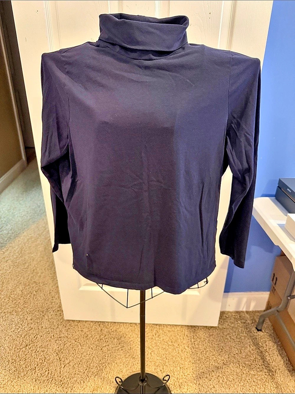 The Talbots Tee Navy Blue Turtleneck Long Sleeve Top 2XP Cotton/Spandex